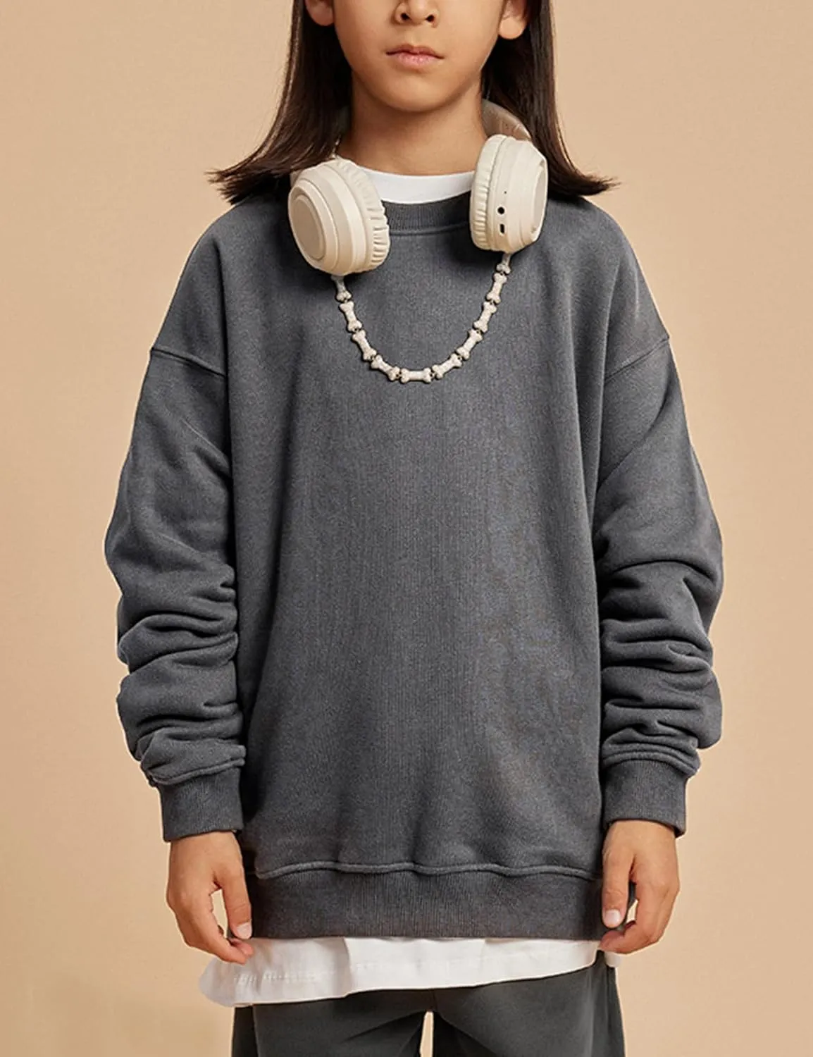 Gihuo Unisex Boy's Girls Winter Warm Sherpa Lined Crewneck Pullover Sweatshirt Fleece Casual Fall Clothes Sweatshirts