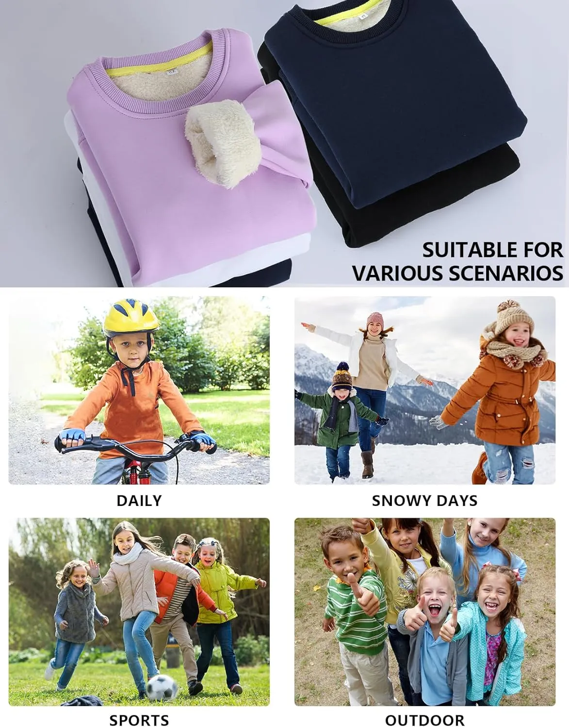 Gihuo Unisex Boy's Girls Winter Warm Sherpa Lined Crewneck Pullover Sweatshirt Fleece Casual Fall Clothes Sweatshirts