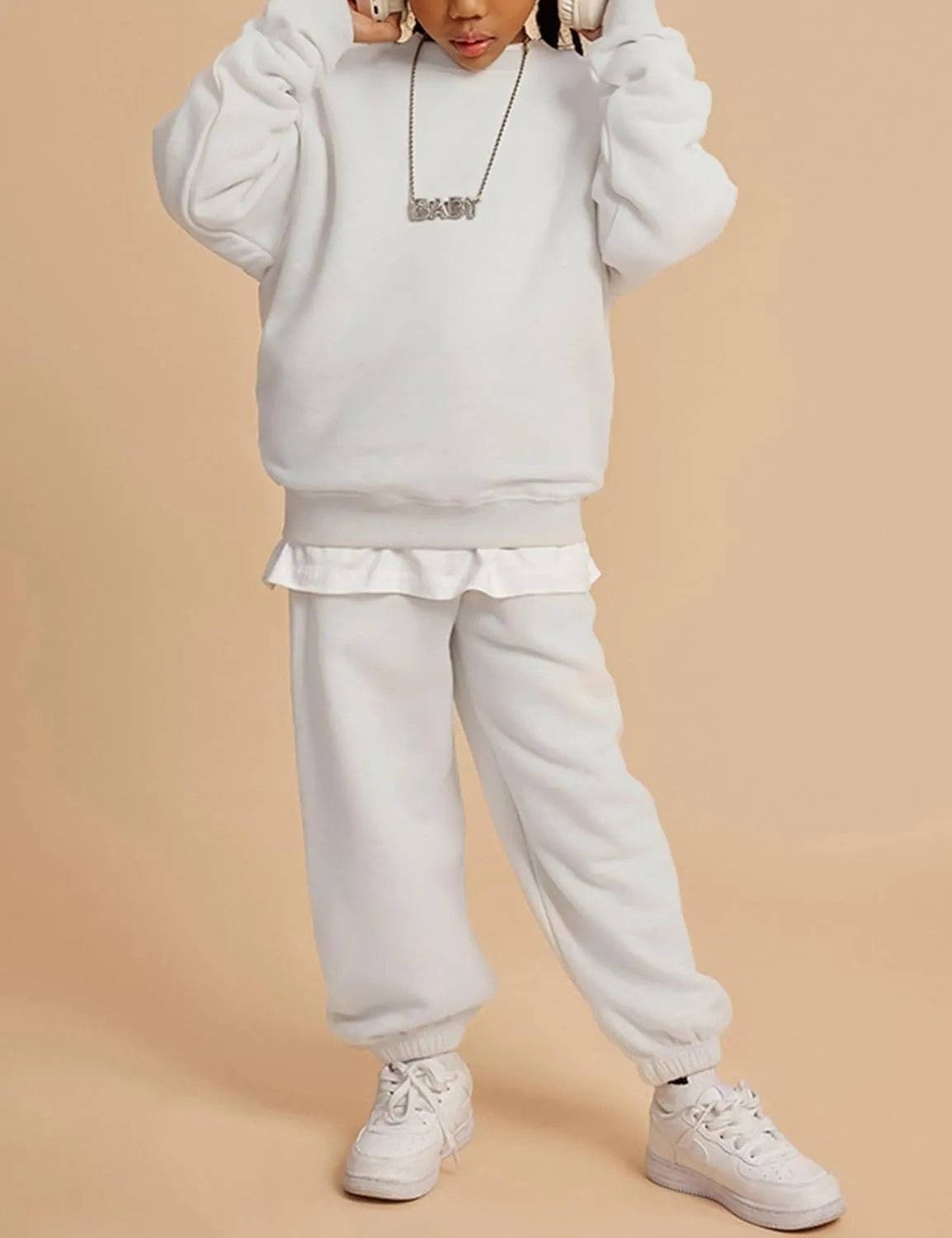 Gihuo Unisex Boy's Girls Winter Warm Sherpa Lined Crewneck Pullover Sweatshirt Fleece Casual Fall Clothes Sweatshirts