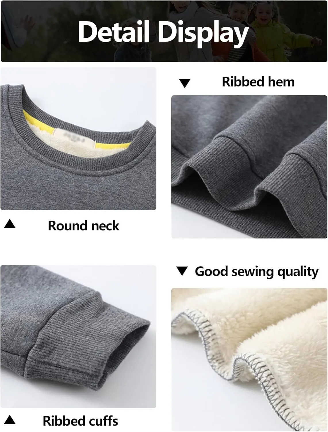 Gihuo Unisex Boy's Girls Winter Warm Sherpa Lined Crewneck Pullover Sweatshirt Fleece Casual Fall Clothes Sweatshirts