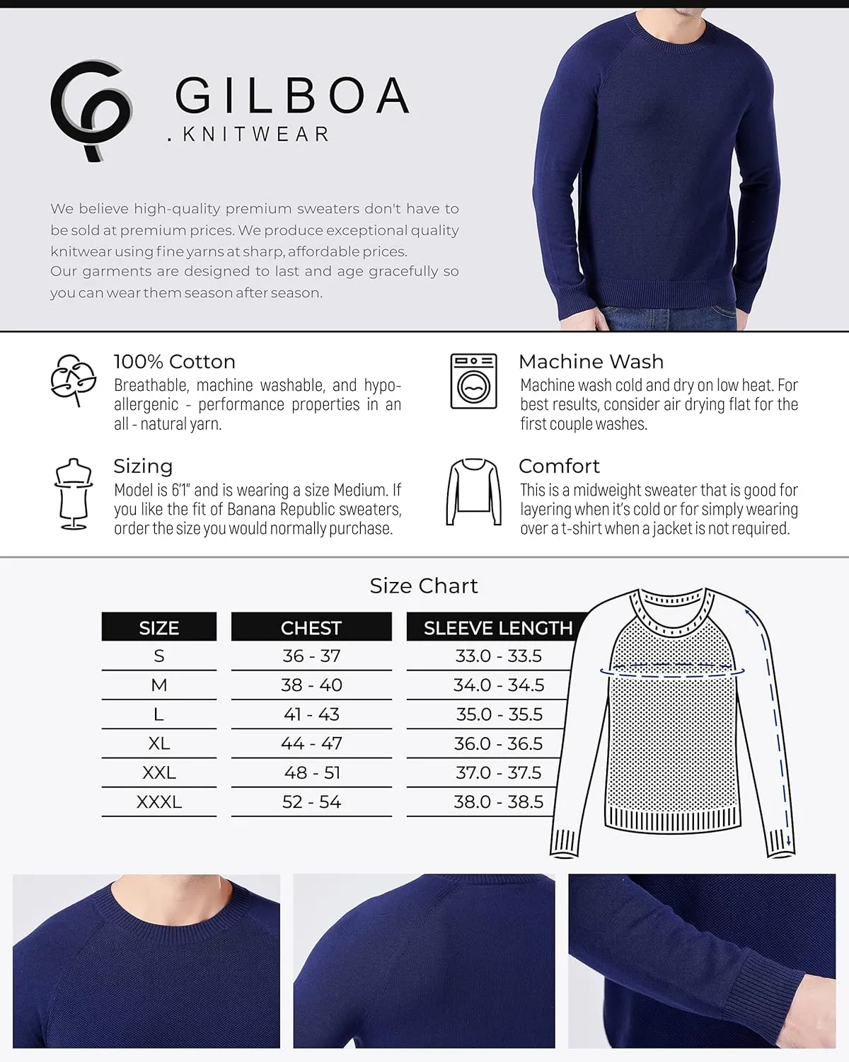 Gilboa Men's 100% Cotton Crewneck Pullover Sweater