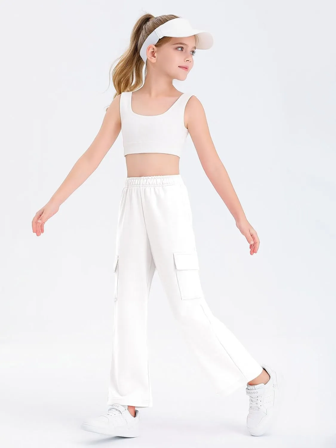 Girls Kids Cargo Sweatpants Wide Straight Leg Jogger Pants 5-14 Years
