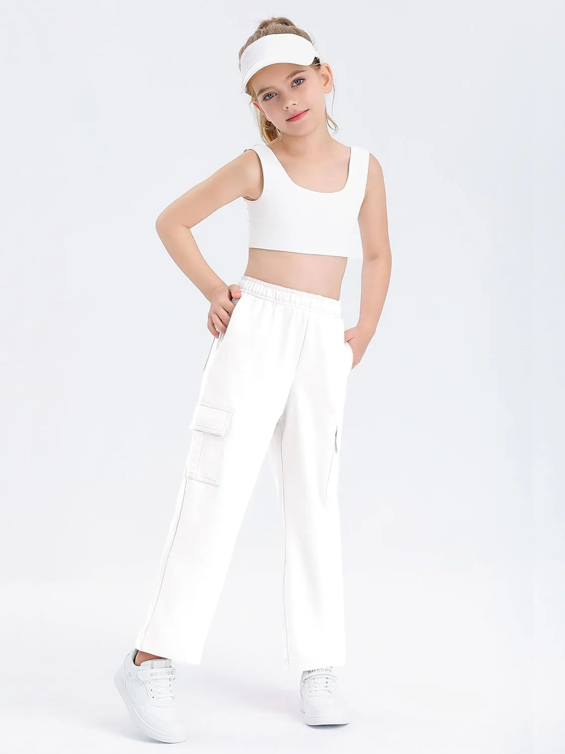 Girls Kids Cargo Sweatpants Wide Straight Leg Jogger Pants 5-14 Years