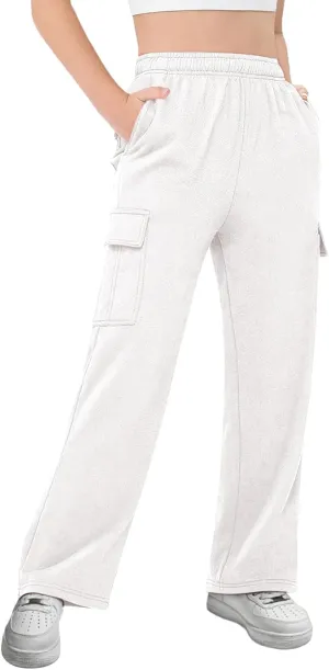 Girls Kids Cargo Sweatpants Wide Straight Leg Jogger Pants 5-14 Years