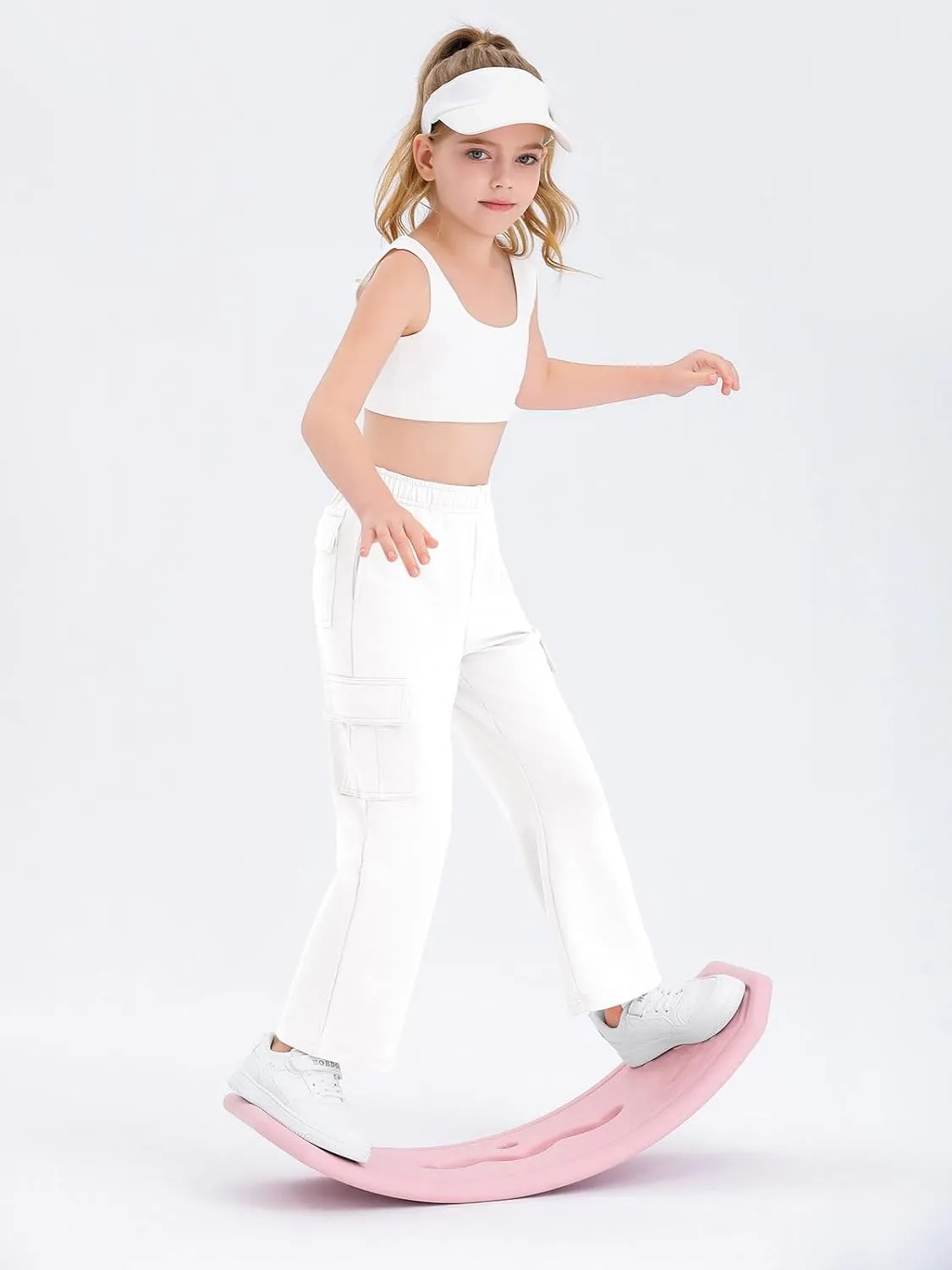 Girls Kids Cargo Sweatpants Wide Straight Leg Jogger Pants 5-14 Years