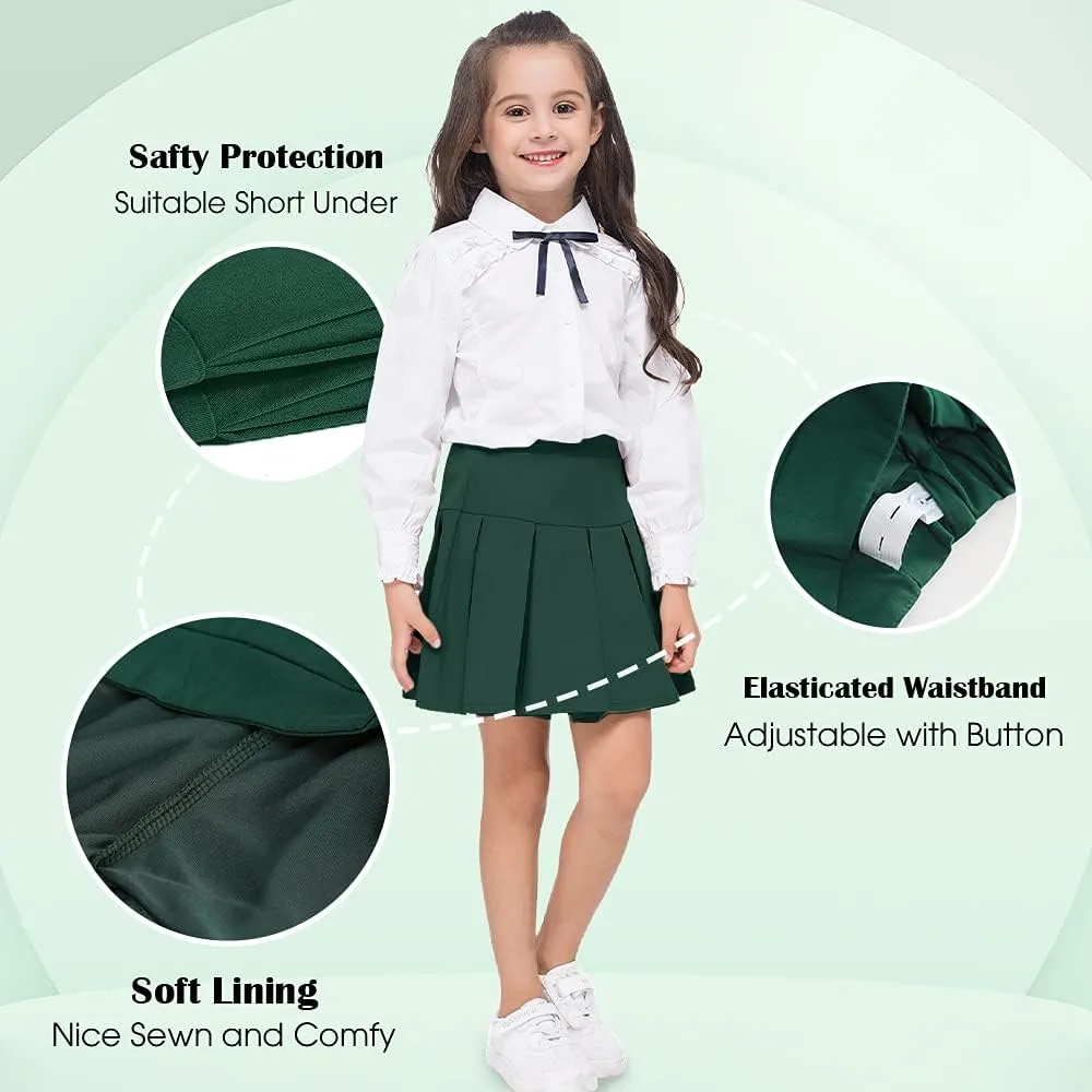 Girls Pleated Skirt Girls Uniform Skirt Skort Adjustable Waist Kids Skater Dance Skirt 6-12 Years