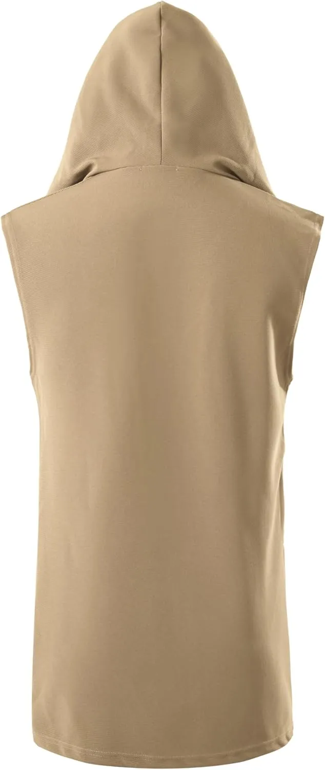 GIVON Mens Sleeveless Ruffle Shawl Collar Cardigan Lightweight Long Hooded Vest Sweater