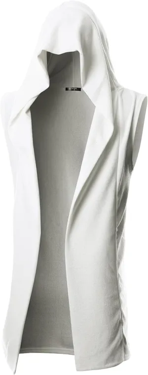 GIVON Mens Sleeveless Ruffle Shawl Collar Cardigan Lightweight Long Hooded Vest Sweater
