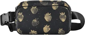 Gold Strawberry Fanny Pack Water Resistant, Women Men Waist Pack Sling Bag Purse for Travel Hiking