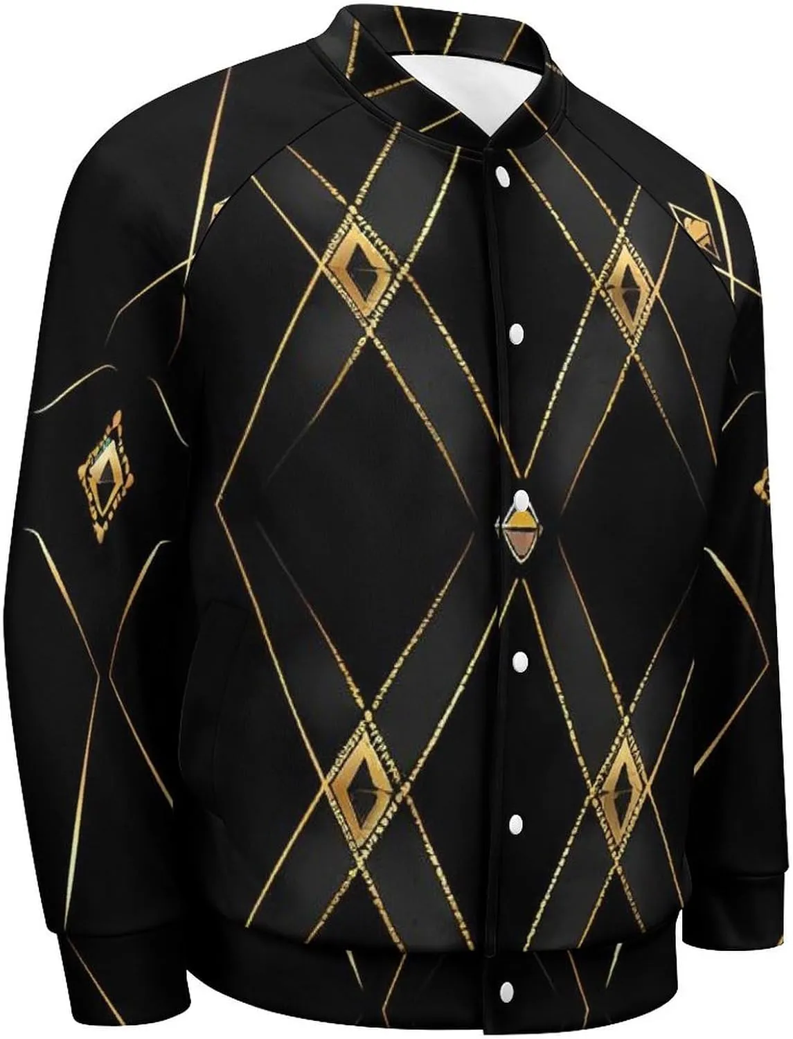 Golden Abstract Black Geometry Lightweight Men's Baseball Jackets Relaxed Fit Varsity Bomber Jacket Windbreaker Coat