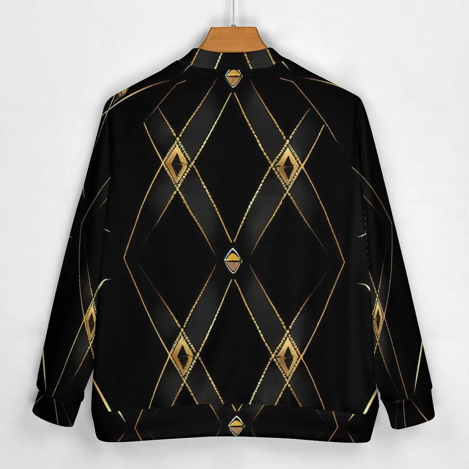 Golden Abstract Black Geometry Lightweight Men's Baseball Jackets Relaxed Fit Varsity Bomber Jacket Windbreaker Coat