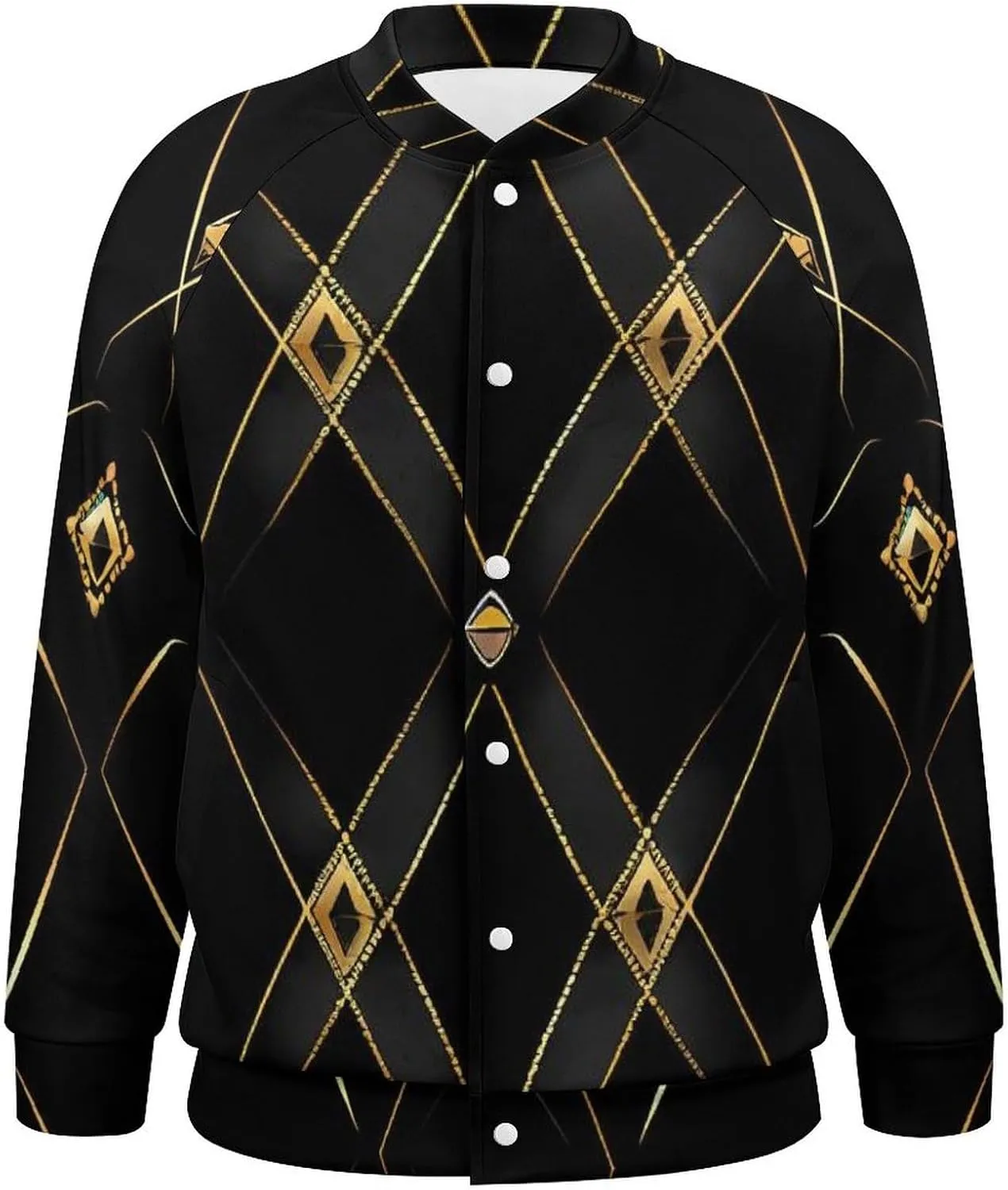 Golden Abstract Black Geometry Lightweight Men's Baseball Jackets Relaxed Fit Varsity Bomber Jacket Windbreaker Coat