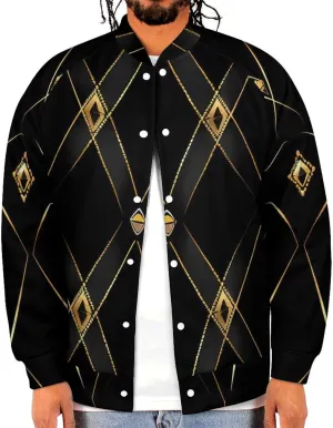 Golden Abstract Black Geometry Lightweight Men's Baseball Jackets Relaxed Fit Varsity Bomber Jacket Windbreaker Coat