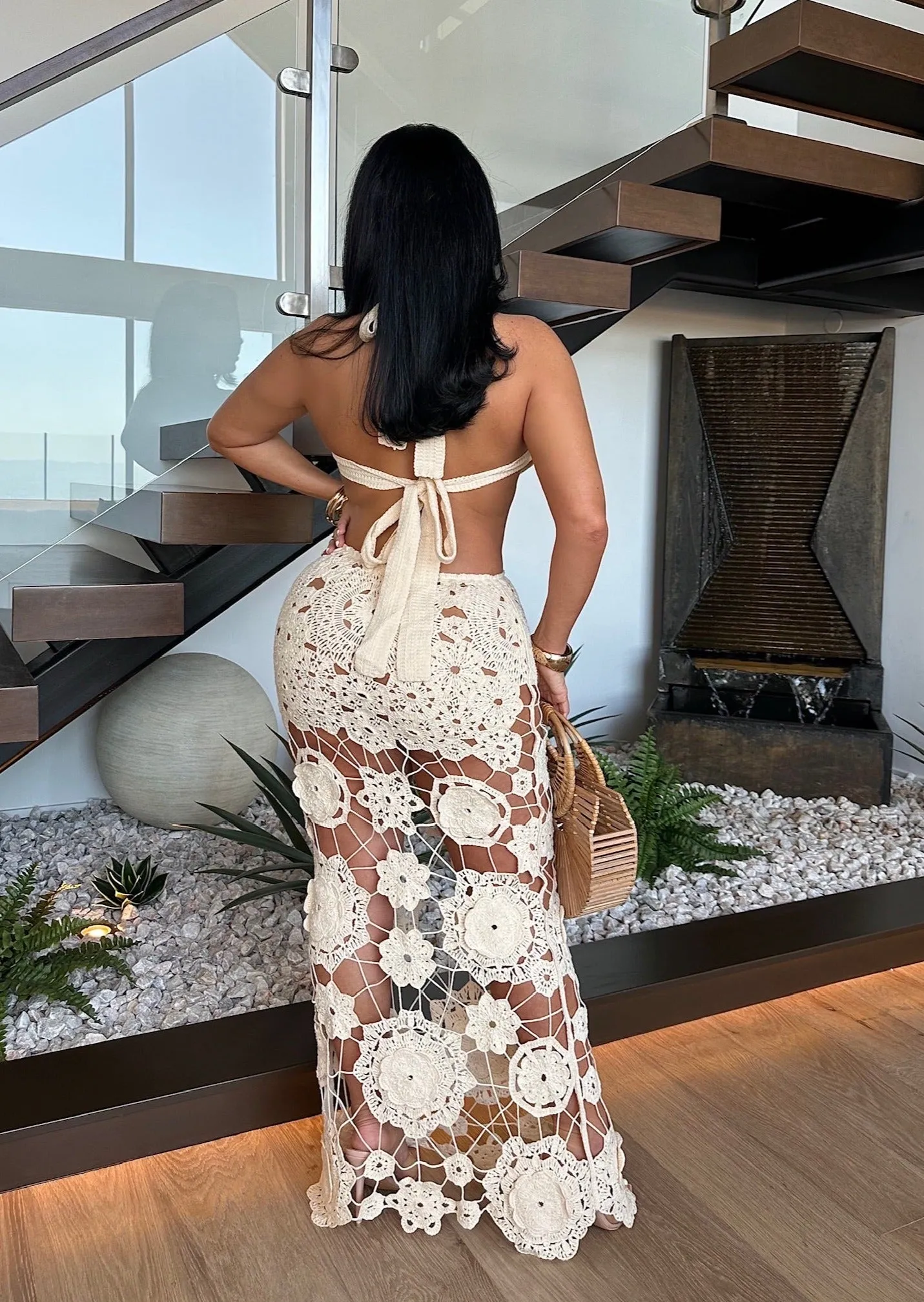 Golden Hour Crochet Maxi Dress Nude