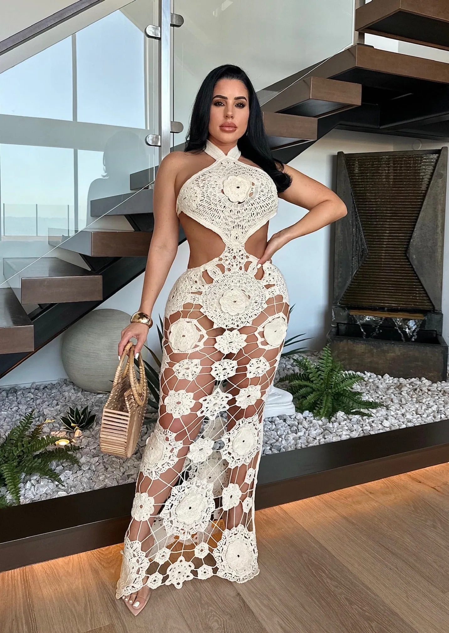 Golden Hour Crochet Maxi Dress Nude