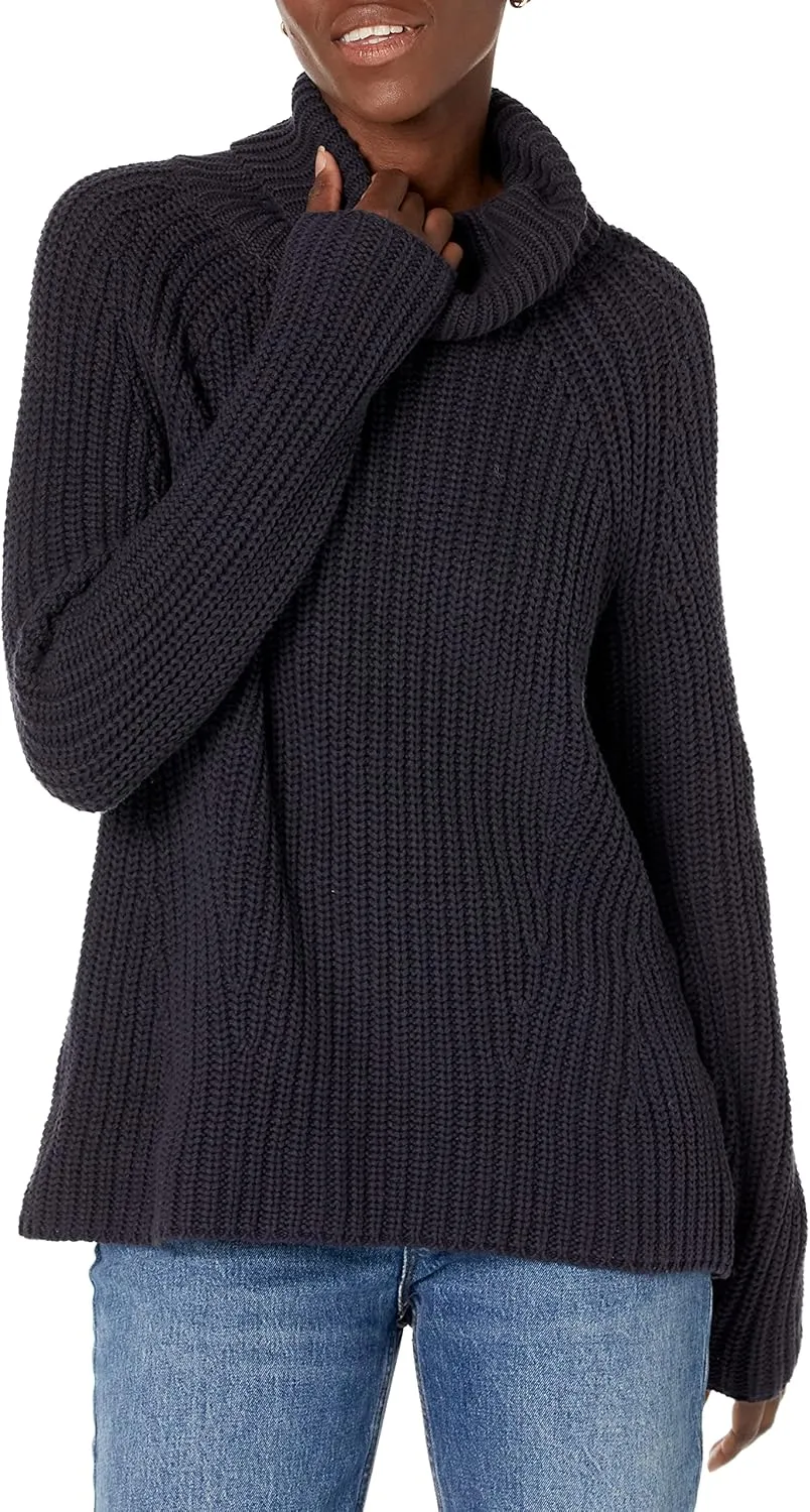 Goodthreads Women's Cotton Shaker Stitch Turtleneck Sweater