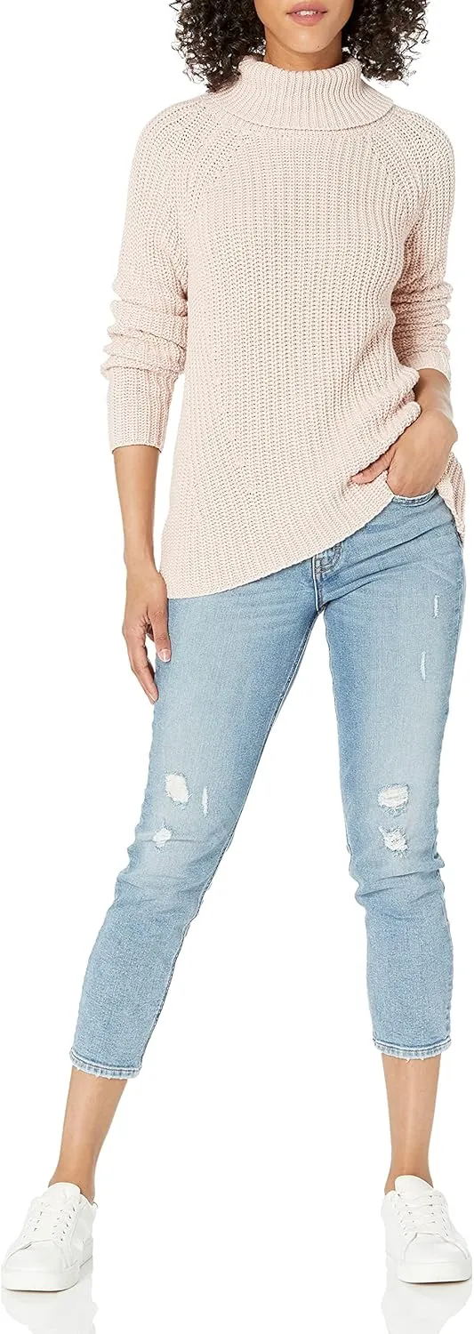 Goodthreads Women's Cotton Shaker Stitch Turtleneck Sweater