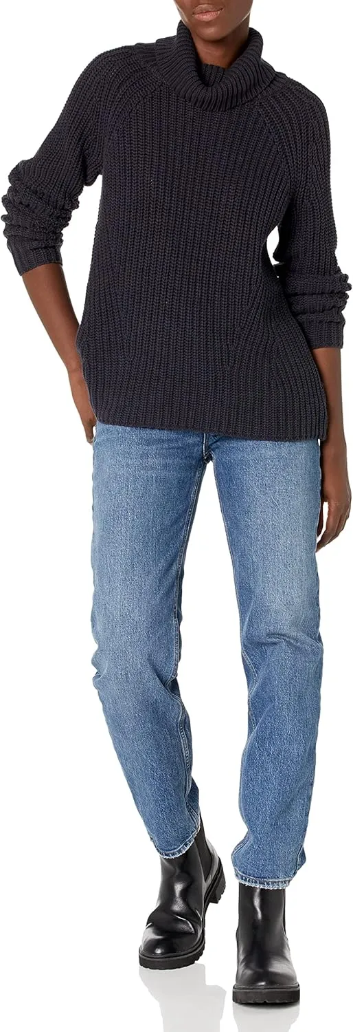 Goodthreads Women's Cotton Shaker Stitch Turtleneck Sweater