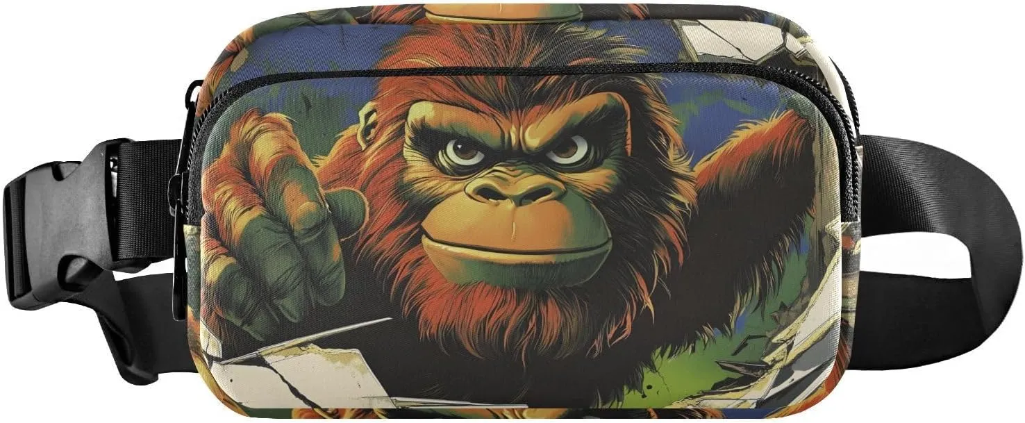 Gorilla Wall Fanny Pack Water Resistant, Women Men Waist Pack Sling Bag Purse for Travel Hiking