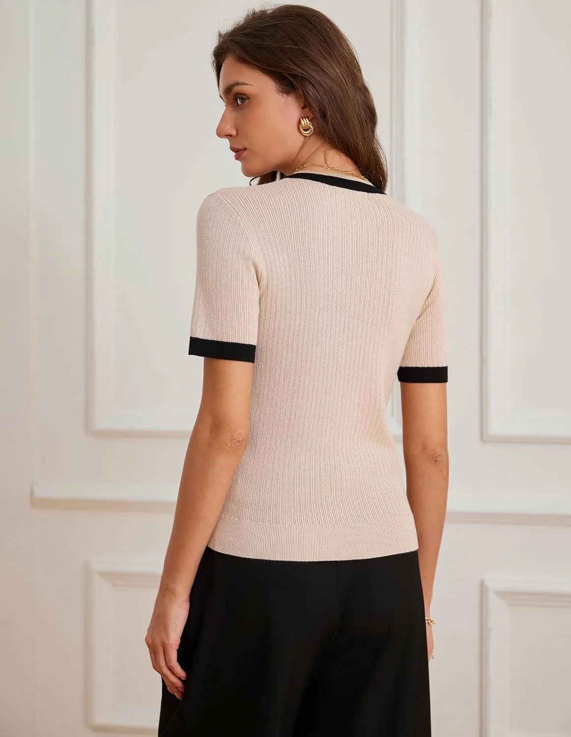 GRACE KARIN Women's Short Sleeve Sweaters 2025 Summer Tops Button V Neck Top Business Casual Outfits Work Blouses Clothes