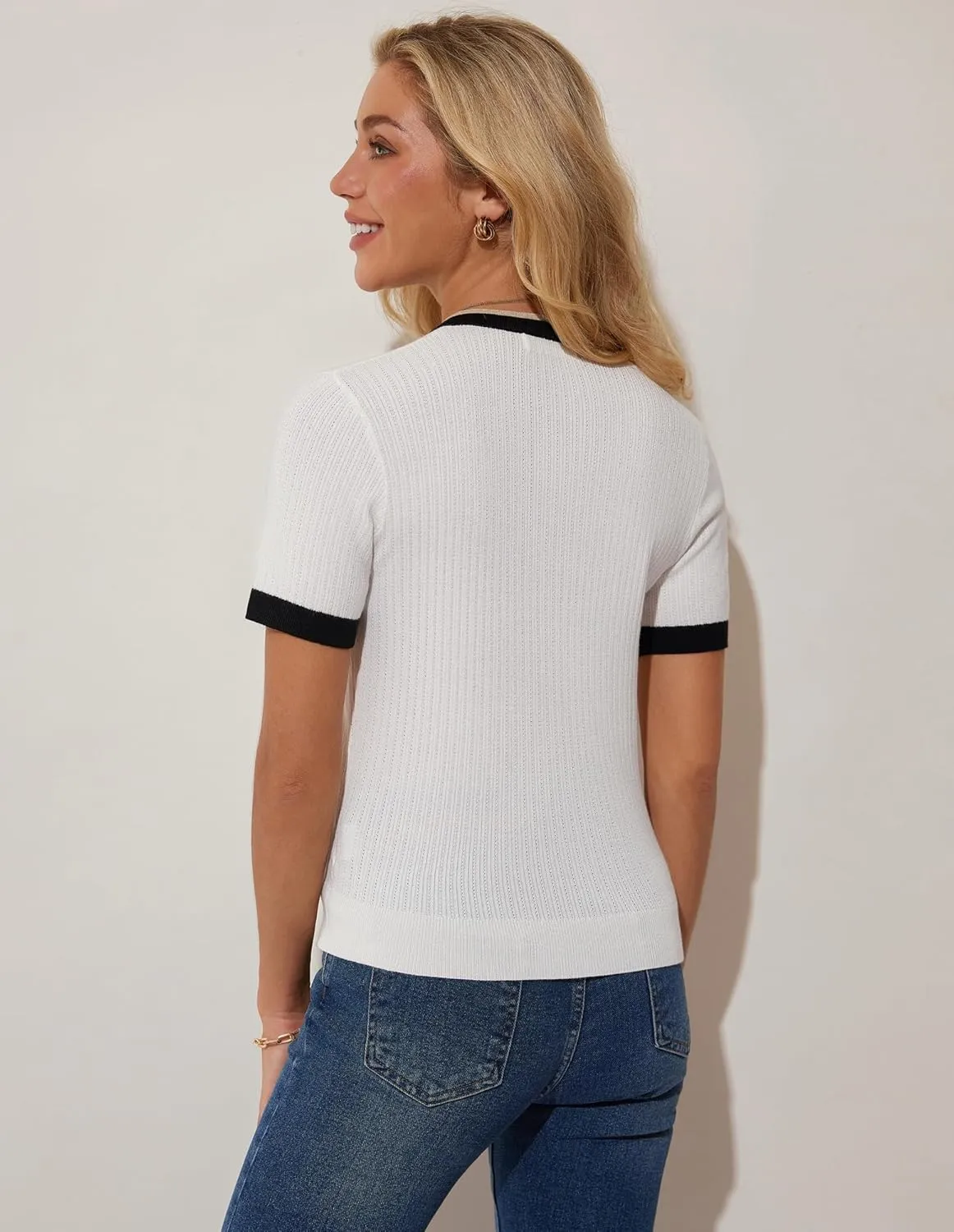 GRACE KARIN Women's Short Sleeve Sweaters 2025 Summer Tops Button V Neck Top Business Casual Outfits Work Blouses Clothes