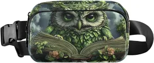 Green Owl Fanny Pack Water Resistant, Women Men Waist Pack Sling Bag Purse for Travel Hiking