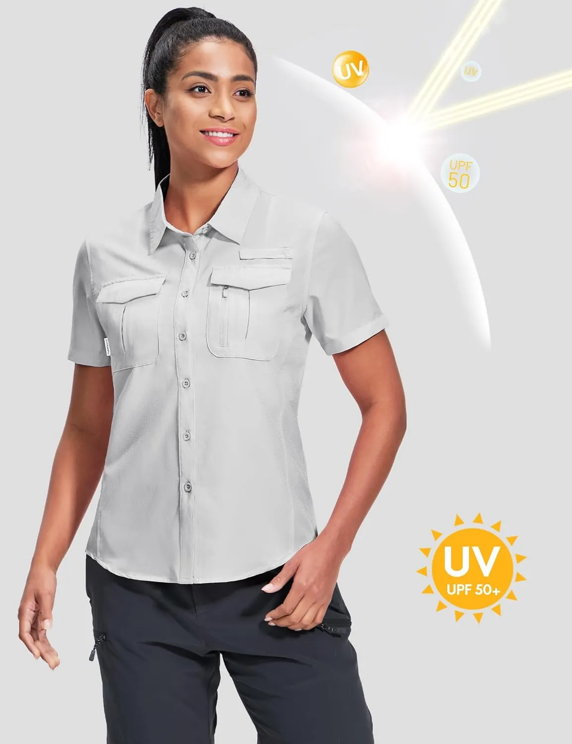 Haimont Women's Sun Protection Fishing Hiking Shirts Button Down Short Sleeve Water Resistant Quick Dry Outdoor