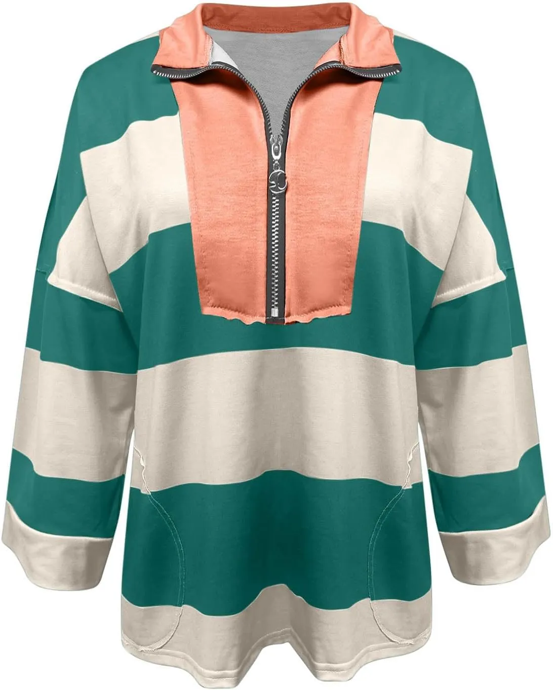 Half Zip Up Sweatshirt Women Trendy Oversized Color Block Drop Shoulder Pullover Tops Loose Long Sleeve Fall Shirts