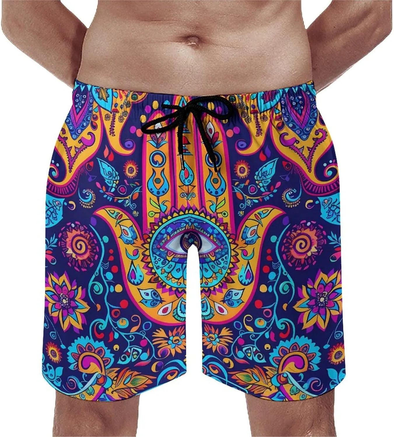 Hamsa Hand Of Fatima Meditation Mandala Men's Swim Trunks Quick Dry Board Shorts Breathable Summer Beach Shorts Bathing Suits