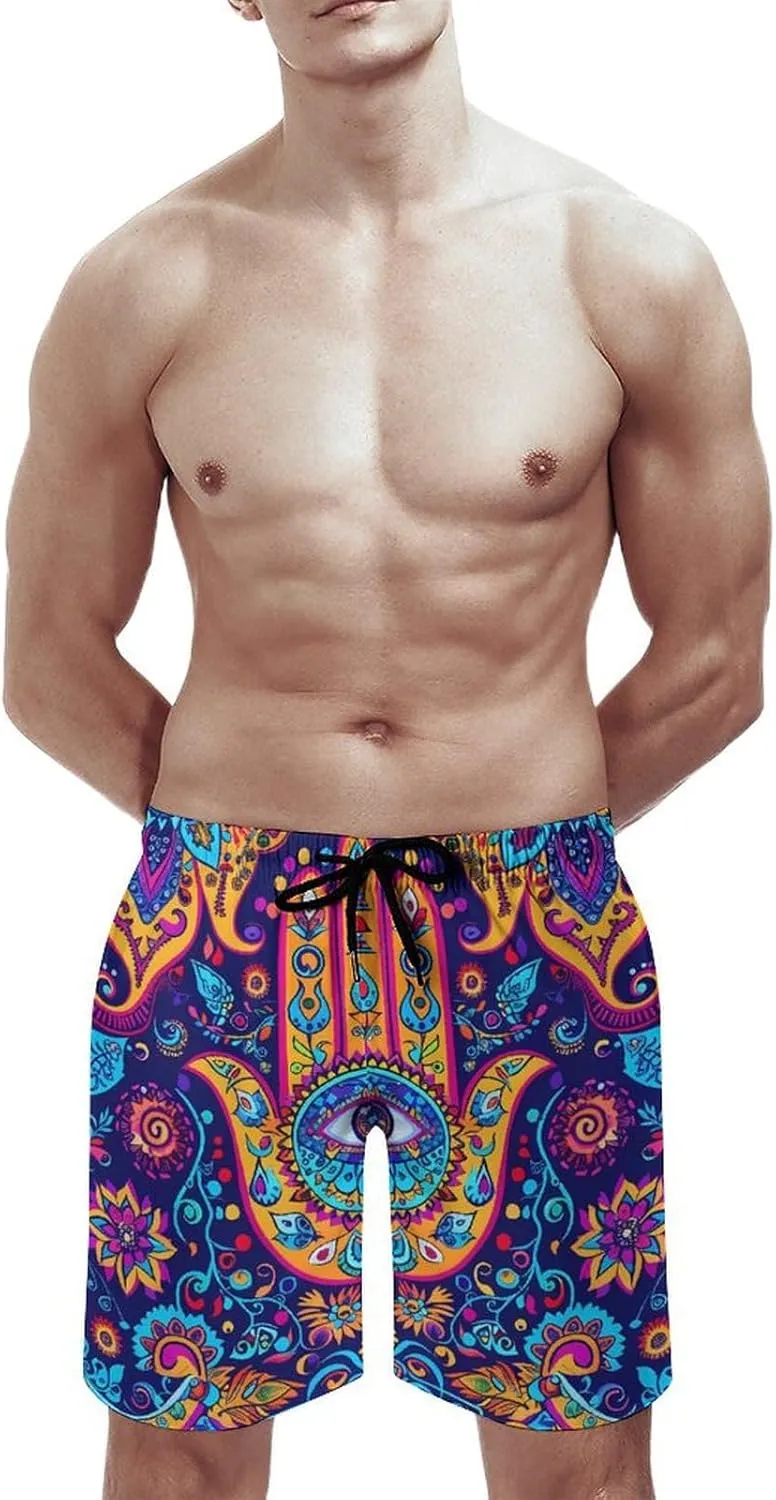 Hamsa Hand Of Fatima Meditation Mandala Men's Swim Trunks Quick Dry Board Shorts Breathable Summer Beach Shorts Bathing Suits