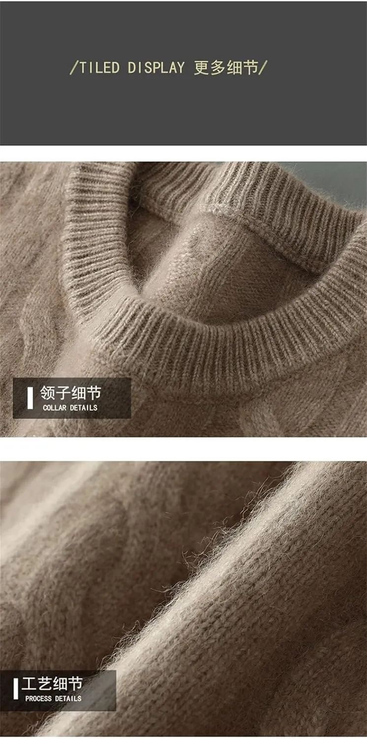 Hamthuit Men's Casual Thick Knitwear Sweater Round Neck Sweater Slim Fit Long Sleeve Sweater