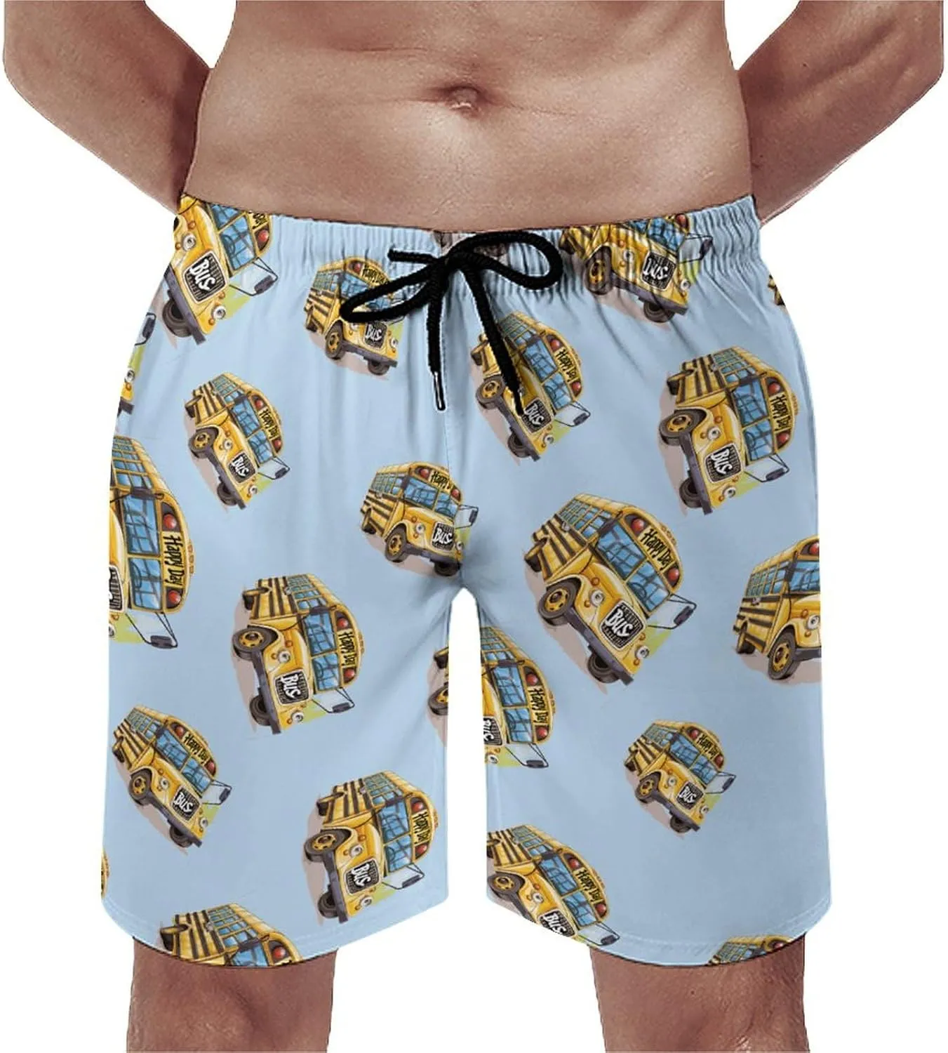 Happy Day School Bus Men's Swim Trunks Quick Dry Board Shorts Breathable Summer Beach Shorts Bathing Suits