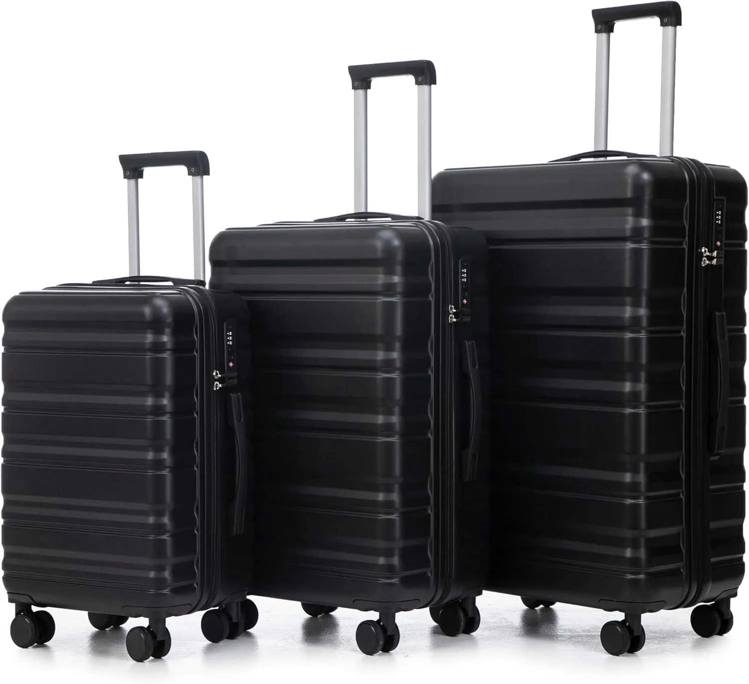 Hardshell Luggage Set of 3, 20/24/28 Inch Spinner Suitcases, Black, TSA Lock, 360 Wheels