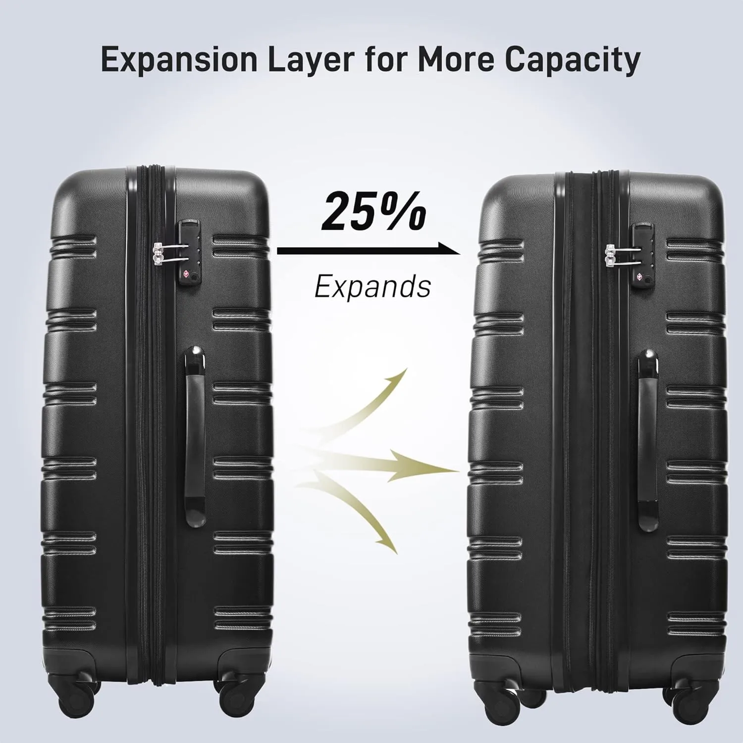 Hardshell Luggage Sets 3 Pcs Spinner Suitcase, 20'', 24'', 28'', Lightweight, TSA Lock (Black)