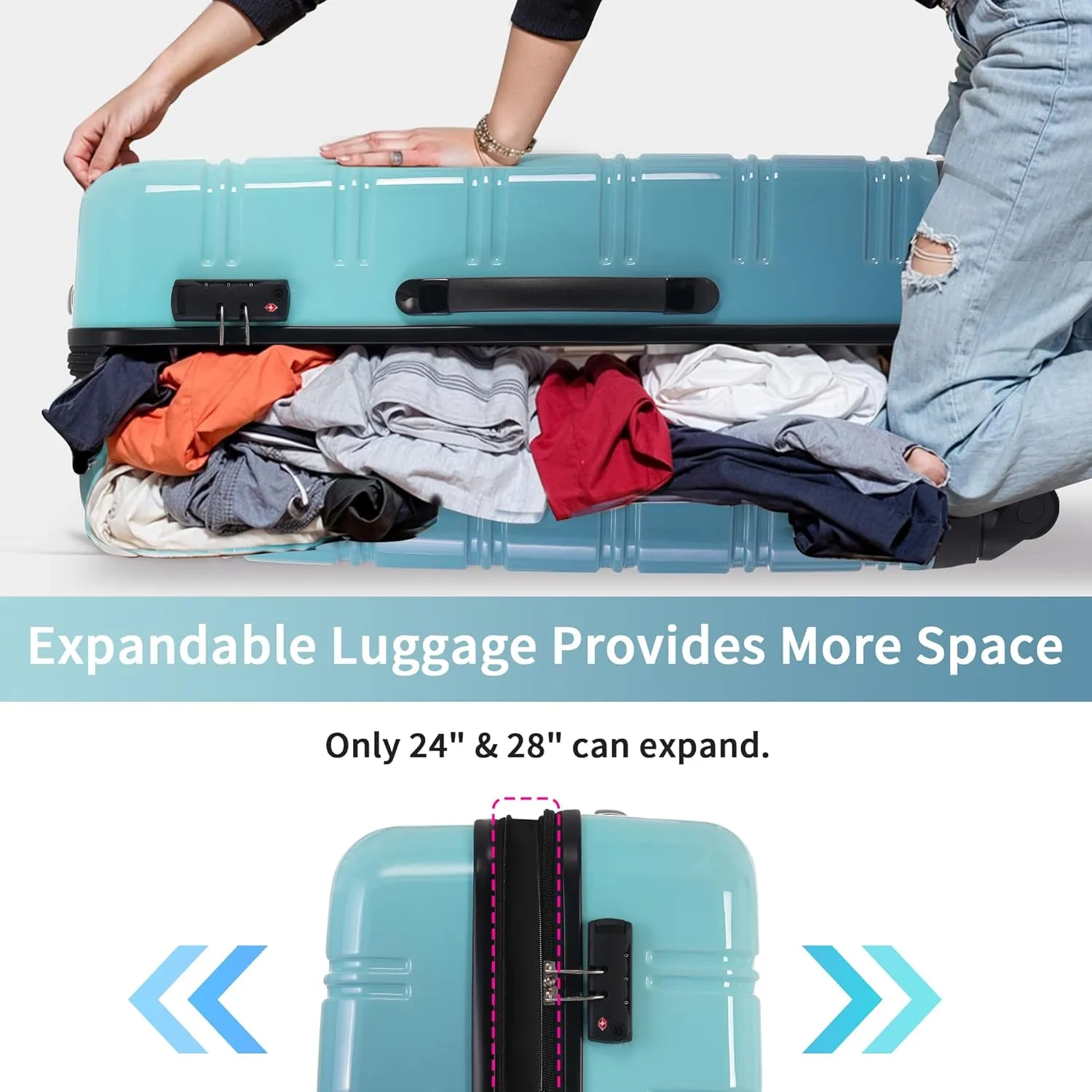 Hardshell Luggage Sets 3 Pcs Spinner Suitcase, 20'', 24'', 28'', Lightweight, TSA Lock (Green)