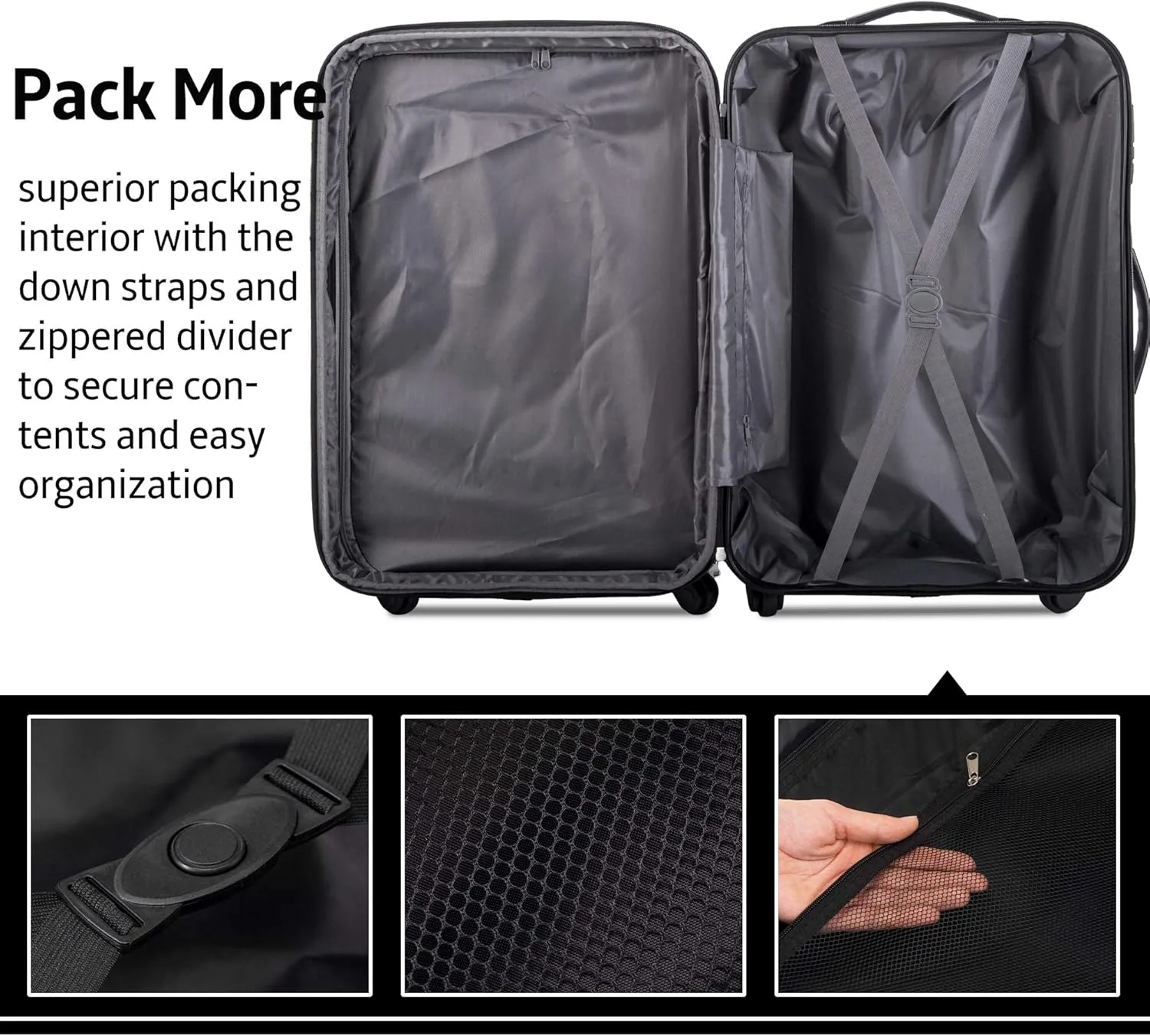 Hardshell Luggage Sets 3 Pcs Spinner Suitcase, 20'', 24'', 28'', Lightweight, TSA Lock (Navy)