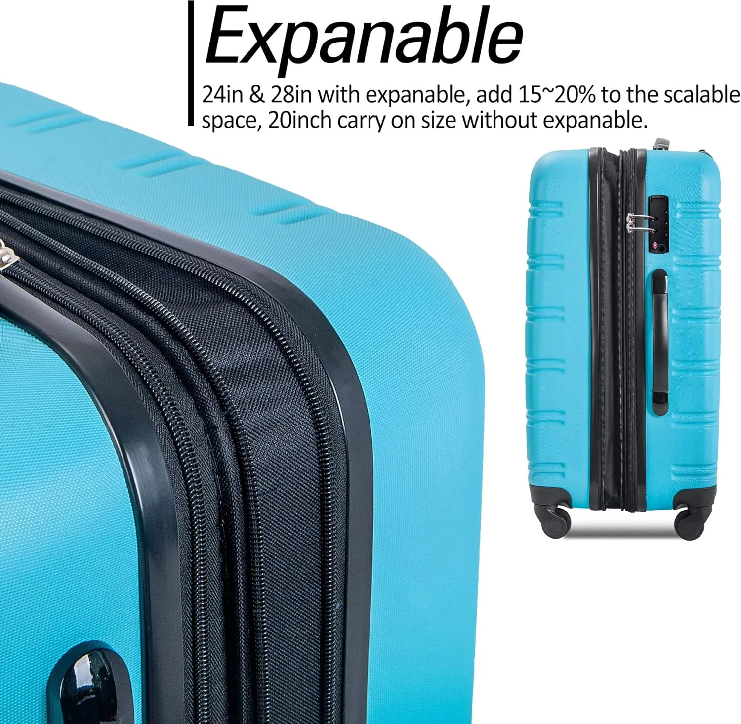 Hardshell Luggage Sets 3 Pcs Spinner Suitcase, 20'', 24'', 28'', Lightweight, TSA Lock (Navy)