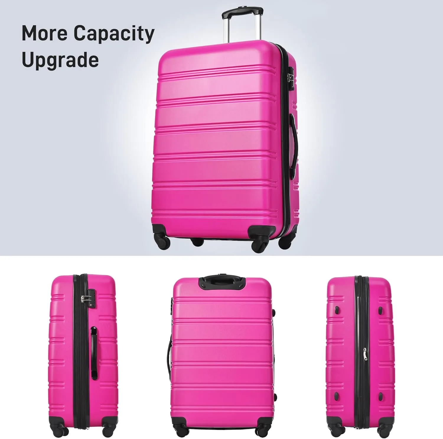 Hardshell Luggage Sets 3 Pcs Spinner Suitcase, 20'', 24'', 28'', Lightweight, TSA Lock (Rose red)