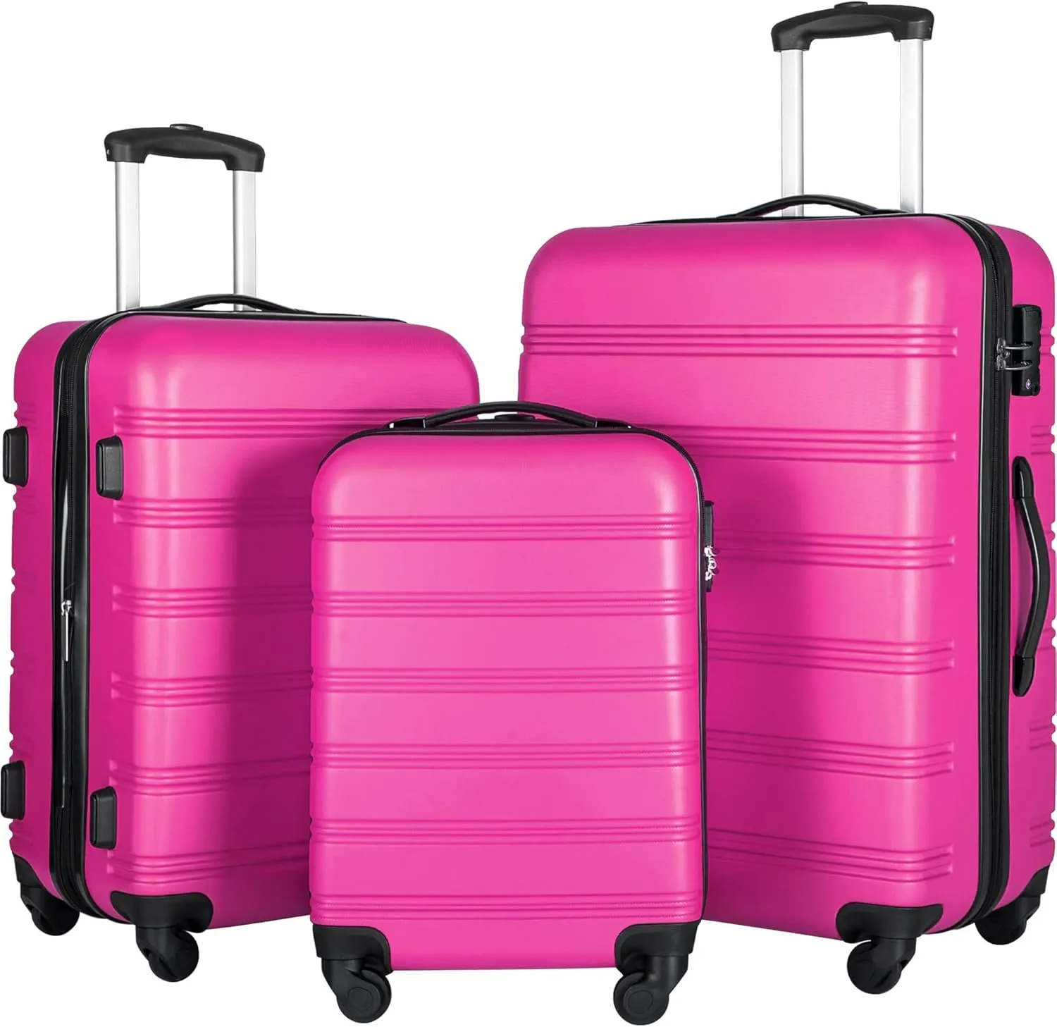 Hardshell Luggage Sets 3 Pcs Spinner Suitcase, 20'', 24'', 28'', Lightweight, TSA Lock (Rose red)