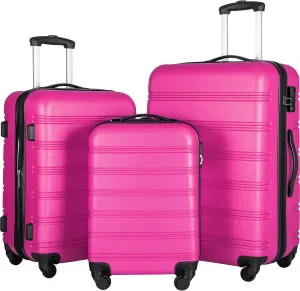 Hardshell Luggage Sets 3 Pcs Spinner Suitcase, 20'', 24'', 28'', Lightweight, TSA Lock (Rose red)