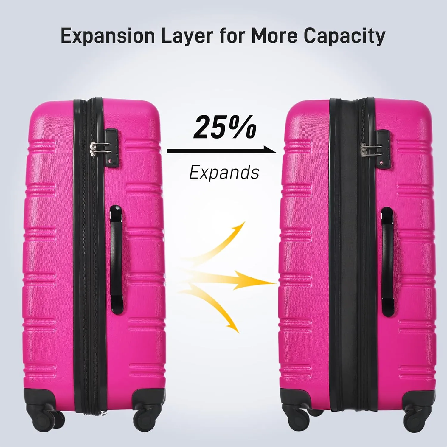 Hardshell Luggage Sets 3 Pcs Spinner Suitcase, 20'', 24'', 28'', Lightweight, TSA Lock (Rose red)