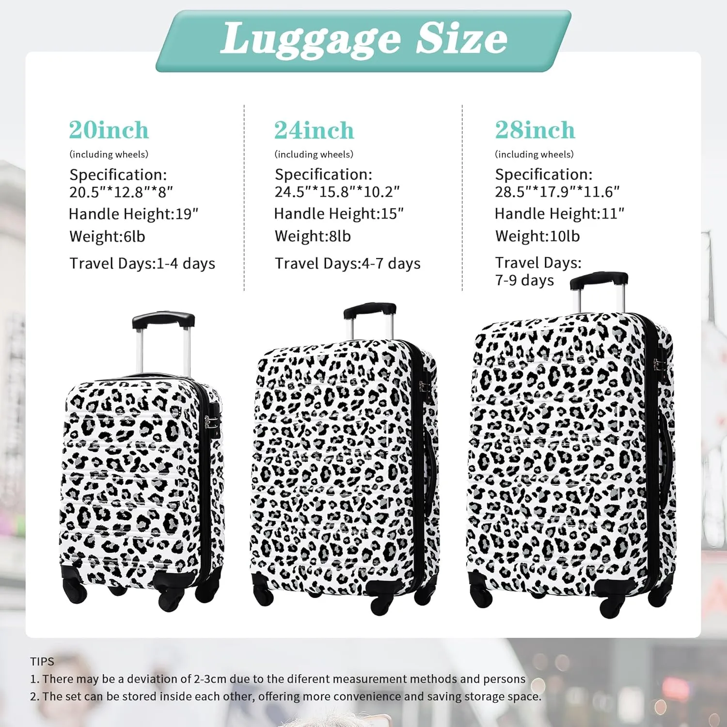 Hardshell Luggage Sets 3 Pcs Spinner Suitcase, 20'', 24'', 28'', Lightweight, TSA Lock (White)