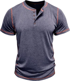 Henley Shirts for Men Short Sleeve Blouse Classic Button Polo Shirts Casual Classic Button Slim Fit Work T-Shirts