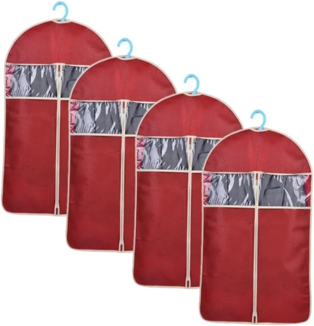High End Embossing Clothes Cover Bag Dark Red Garment Storage Organizer with Water Resistant Material Self Correcting Zippers for Suits Shirts Coats and More