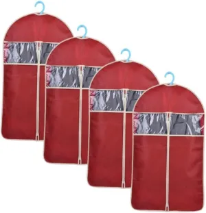 High End Embossing Clothes Cover Bag Dark Red Garment Storage Organizer with Water Resistant Material Self Correcting Zippers for Suits Shirts Coats and More
