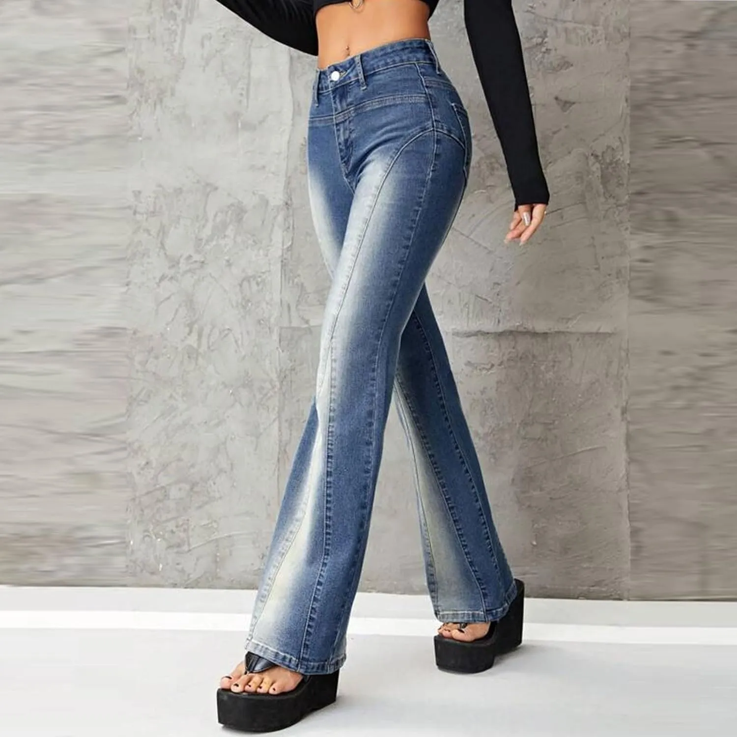 High Waisted Bell Bottom Jeans for Women Flare Jeans for Women Stretch Wide Leg Fashion Bell Bottom Jeans