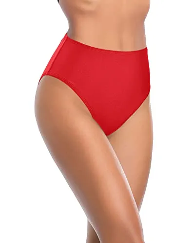 High Waisted Bikini Bottoms Tummy Control Swim Bottoms-Red