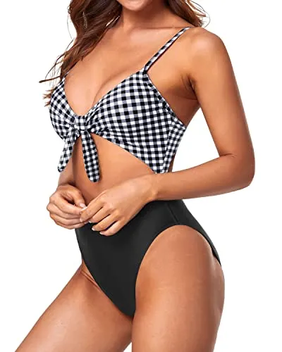 High Waisted Tummy Control Sexy One Piece Swimsuits-Black And White Checkered