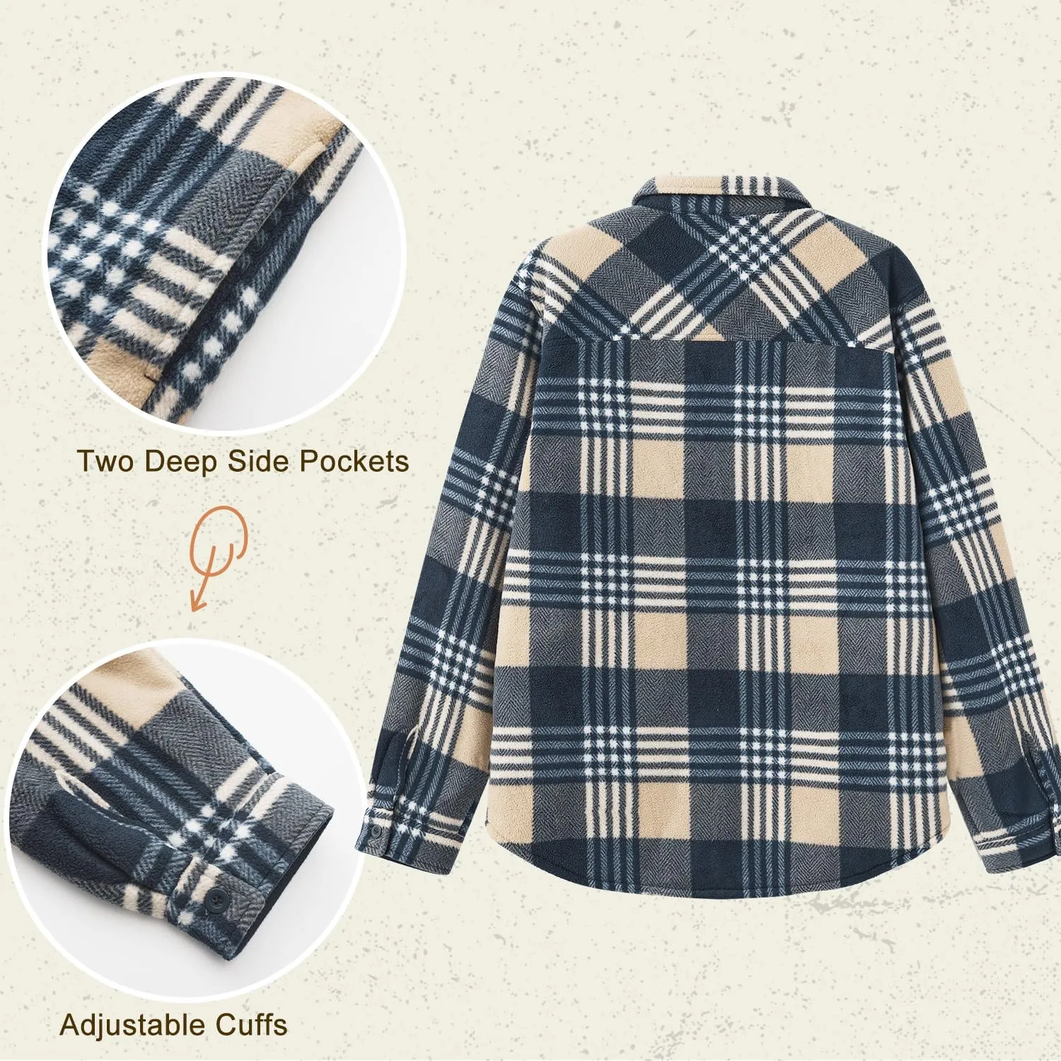 HODOSPORTS Plaid Heavyweight Mens Flannel Jacket Sherpa Lined Thick Fleece Flannel Shirts Long Sleeve Bottom Down