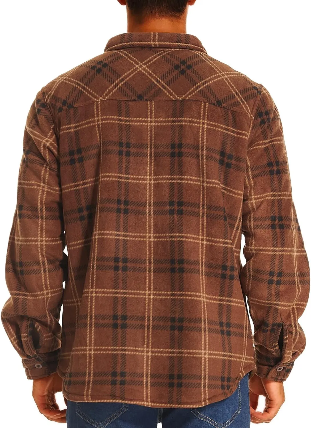 HODOSPORTS Plaid Heavyweight Mens Flannel Jacket Sherpa Lined Thick Fleece Flannel Shirts Long Sleeve Bottom Down